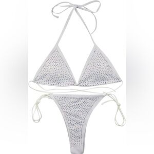 White Rhinestone Bikini Set